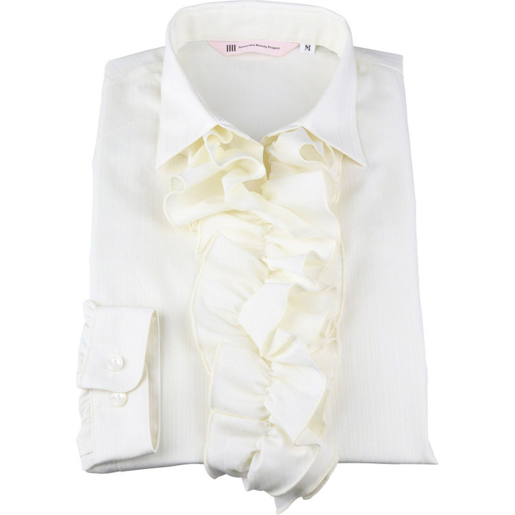 スーツセレクト 【SUIT SELECT×Samantha Thavasa】【長袖】リボン&フリル取り外しスキッパー/イエロー×ドビーストライプ/形態安定 イエロー系(黄)