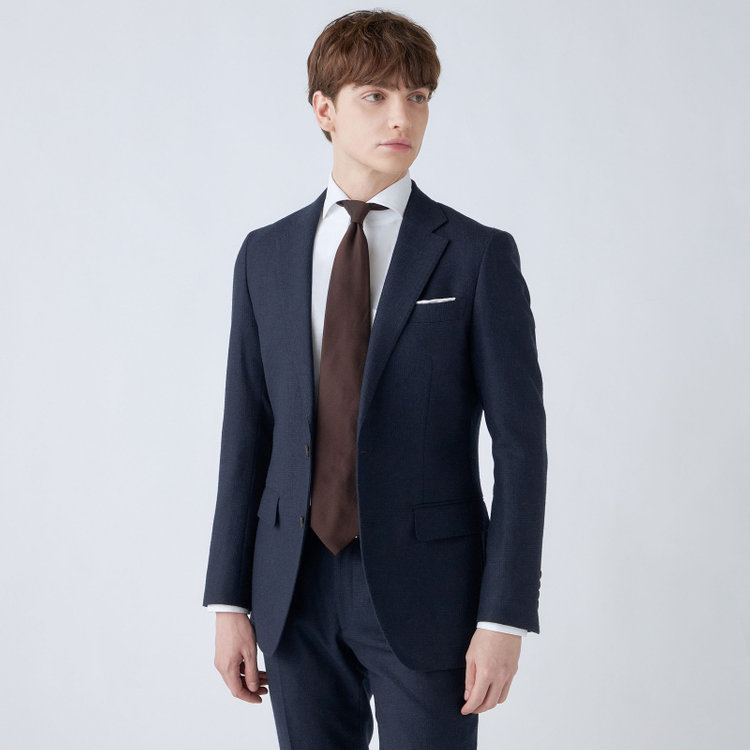 シルバーライン 【発送在庫あり】【CLASSICO TAPERED】【秋冬】2釦シングルスーツ 1タック/ネイビー×グレンチェック/RE:NEWOOL/※裾上げ必要 青中間