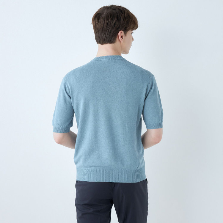 SUIT SELECT　アウトレット 【WEB限定/OUTLET/汚れ・キズ等有】【RBC】【半袖】和紙コットンブレンドクルーネックニットシャツ/ブルー 青中間