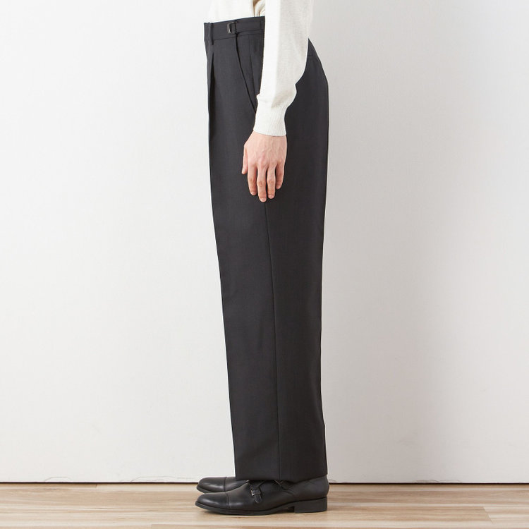 ソノタ 【BLACK LINE】1タックワイドシルエットパンツ/ダークグレー/NEW ZEALAND WOOL MIX/※裾上げ必要 グレー濃色