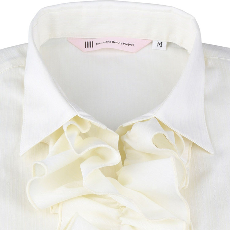 スーツセレクト 【SUIT SELECT×Samantha Thavasa】【長袖】リボン&フリル取り外しスキッパー/イエロー×ドビーストライプ/形態安定 イエロー系(黄)