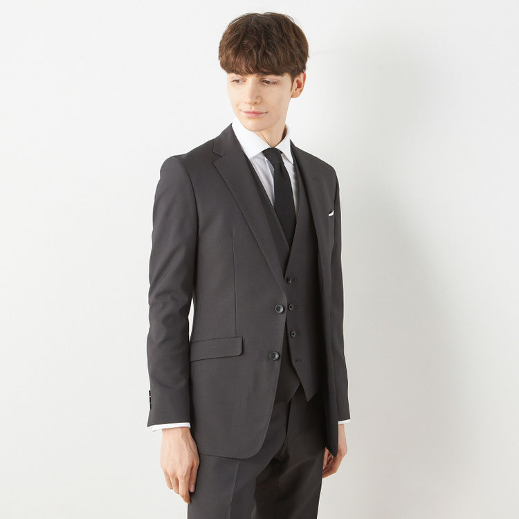 ブラックライン 【SLIM TAPERED_2】【年間】2釦シングルスリーピーススーツ 0タック/グレー/ウエストシャーリング/4S/※パンツ裾直し必要 グレー濃色