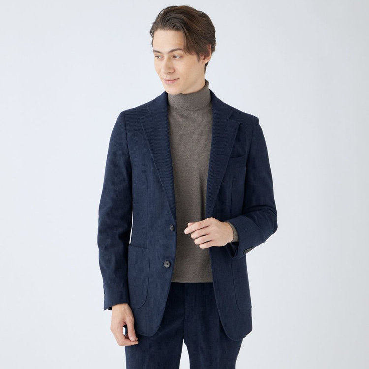 シルバーライン 【CLASSICO TAPERED】【秋冬】1タックテーパードパンツ/ネイビー×コーデュロイ/シャーリング仕様/4S SUSTAINABLE/※裾上げ必要 紺濃色