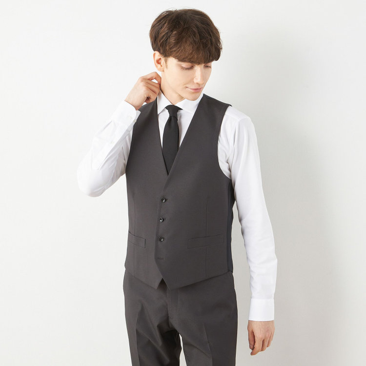 ブラックライン 【SLIM TAPERED_2】【年間】2釦シングルスリーピーススーツ 0タック/グレー/ウエストシャーリング/4S/※パンツ裾直し必要 グレー濃色