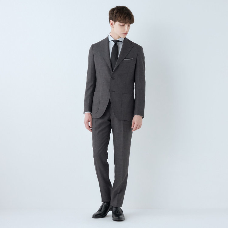 シルバーライン 【CLASSICO TAPERED】【春夏】3釦段返りシングルスーツ 2タック/グレー/パッチポケット/ウエストムーブ/MARZOTTO/※パンツ裾直し必要 グレー濃色