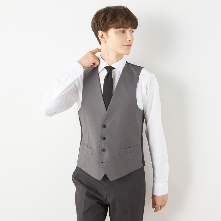 ブラックライン 【SLIM TAPERED_2】【年間】2釦シングルスリーピーススーツ 0タック/グレー/ウエストシャーリング/4S/※パンツ裾直し必要 グレー濃色