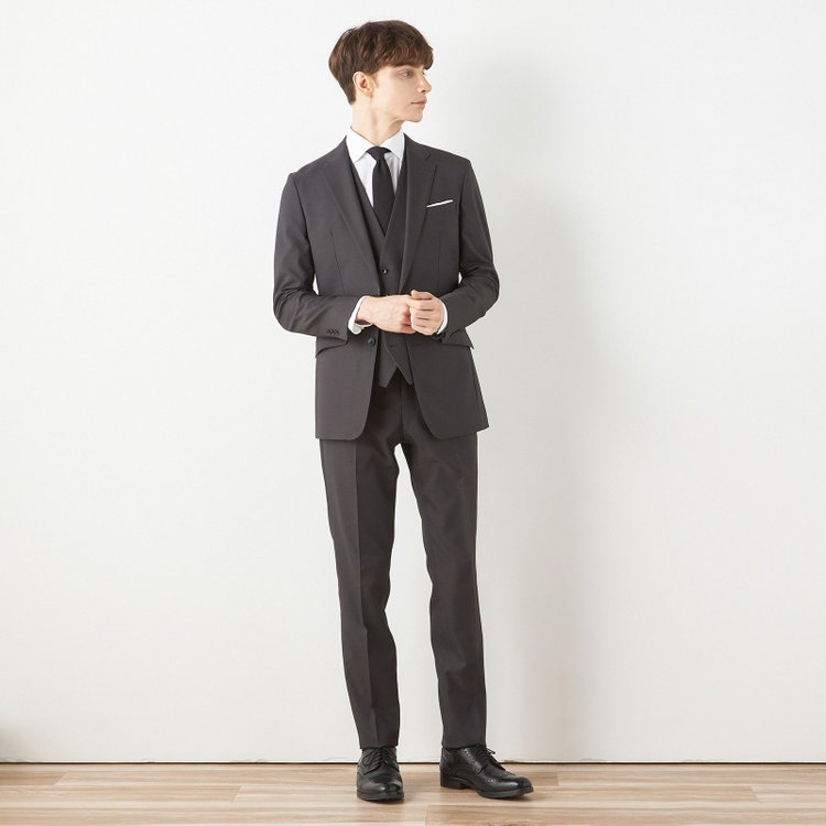 ブラックライン 【SLIM TAPERED_2】【年間】2釦シングルスリーピーススーツ 0タック/グレー/ウエストシャーリング/4S/※パンツ裾直し必要 グレー濃色