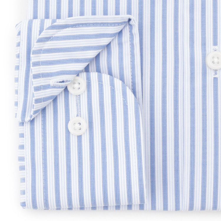 シルバーライン 【SILVER LINE】【形態安定】ワイドドレスワイシャツ/ホワイト×ブルー＆サックスストライプ 青中間