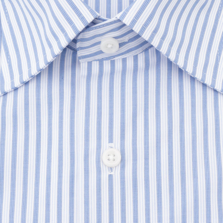 シルバーライン 【SILVER LINE】【形態安定】ワイドドレスワイシャツ/ホワイト×ブルー＆サックスストライプ 青中間