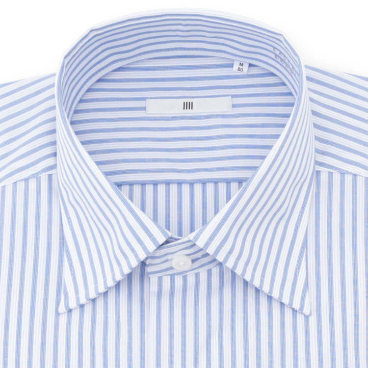 シルバーライン 【SILVER LINE】【形態安定】ワイドドレスワイシャツ/ホワイト×ブルー＆サックスストライプ 青中間