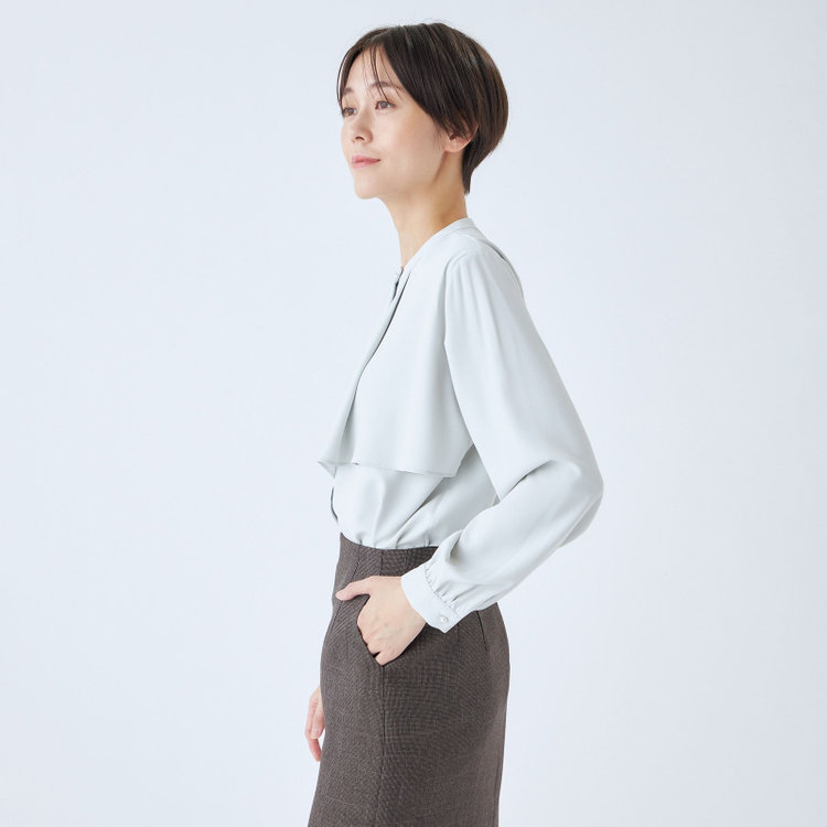 シルバーライン 【SL/長袖】ケープ付きバンドカラープルオーバーブラウス/アイスグリーン/2WAYストレッチ/UV加工/ウォッシャブル 緑淡色