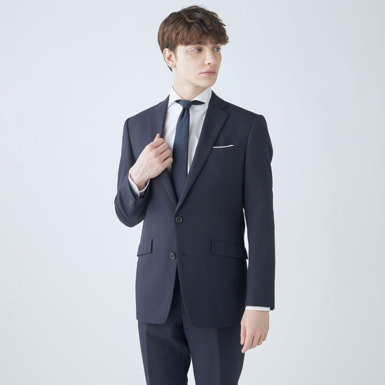 ブラックライン 【KSW】【年間】2釦シングルスーツ 0タック/ネイビー×シャドーストライプ/ウォッシャブルパンツ※裾上げ必要 紺濃色