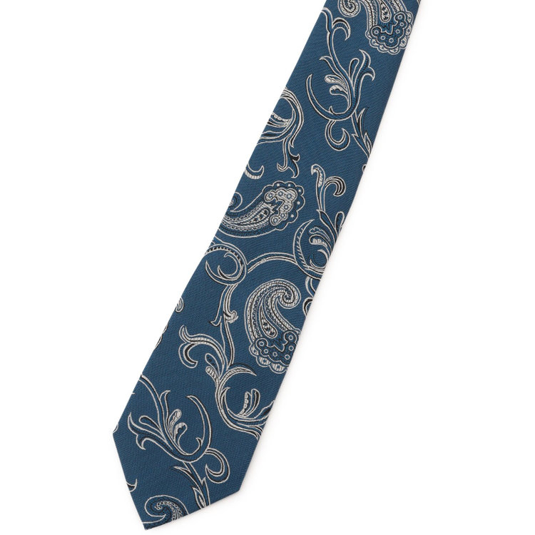 シルバーライン 【発送在庫あり】【SL】シルクペイズリーネクタイ 8.0cm幅/ネイビーブルー×シルバー/JAPAN MADE その他