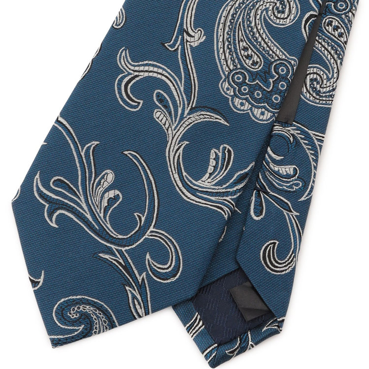 シルバーライン 【発送在庫あり】【SL】シルクペイズリーネクタイ 8.0cm幅/ネイビーブルー×シルバー/JAPAN MADE その他