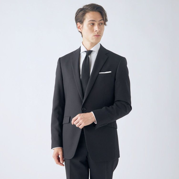 ブラックライン 【KSW】【年間】2釦シングルスーツ 0タック/ブラック×シャドーストライプ/ウォッシャブルパンツ※裾上げ必要 黒