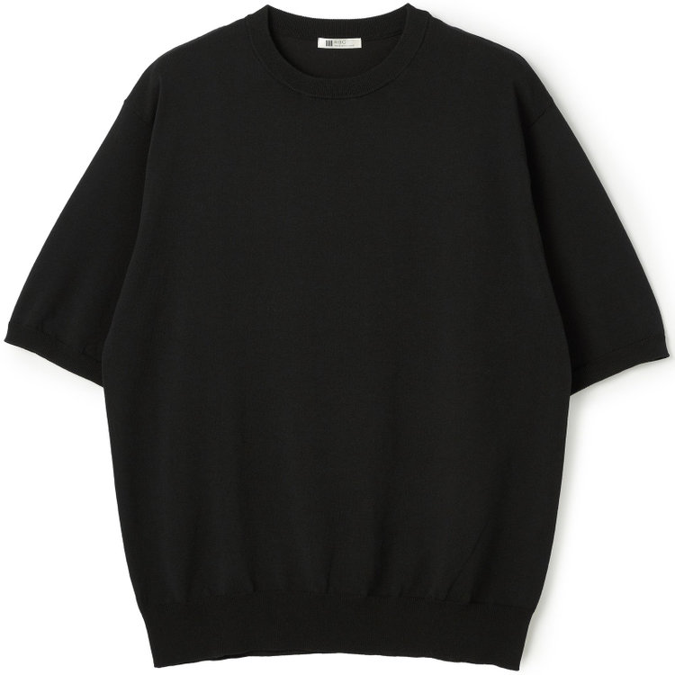 スーツセレクト 【RBC】【5分袖】コットンブレンドクルーネックニット/ブラック/マシンウォッシャブル 黒