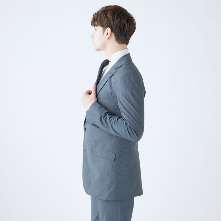 ブラックライン 【SLIM TAPERED_2】【春夏】2釦シングルスーツ 0タック/ブルー/ウエストシャーリング/4S SUSTAINABILITY&ECOLOGY FABRIC/ウォッシャブル/※パンツ裾上げ済仕様 緑中間