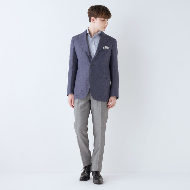 シルバーライン 【CLASSICO TAPERED】【春夏】リネンウール3釦段返りシングルジャケット/ネイビー/パッチポケット/MARZOTTO 青中間