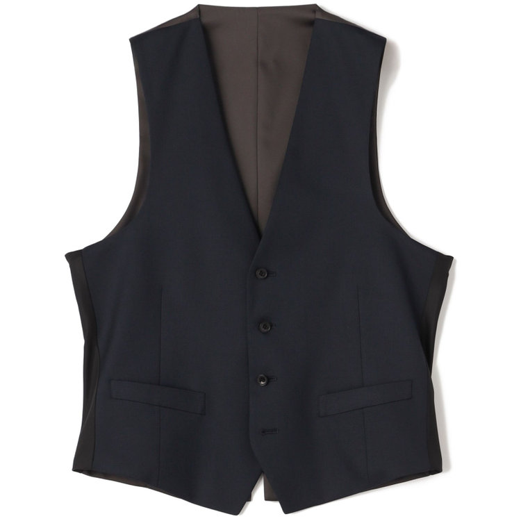 ブラックライン 【SLIM TAPERED_2】【年間】2釦シングルスリーピーススーツ 0タック/ネイビー/ウエストシャーリング/4S SUSTAINABILITY&ECOLOGY FABRIC/※パンツ裾上げ済仕様 紺濃色