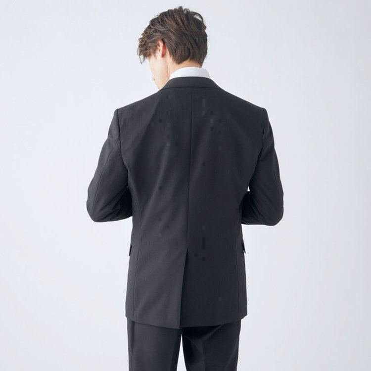 ブラックライン 【KSW】【年間】2釦シングルスーツ 0タック/ブラック×シャドーストライプ/ウォッシャブルパンツ※裾上げ必要 黒