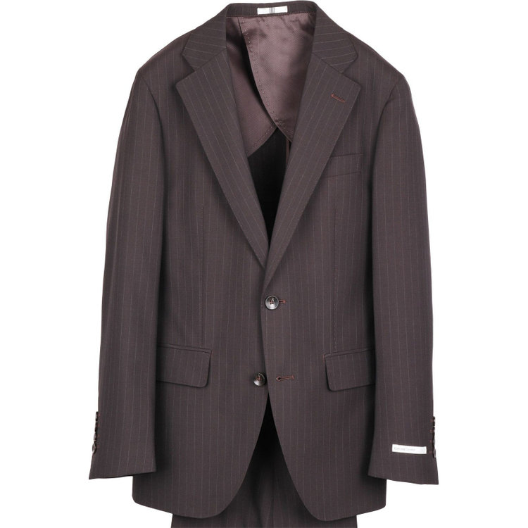 スーツセレクト 【WEB限定/OUTLET】【CLASSICO TAPERED】【春夏】2釦シングルスーツ 1タック/ブラウン×ストライプ/ウォシャブル ブラウン系(茶)