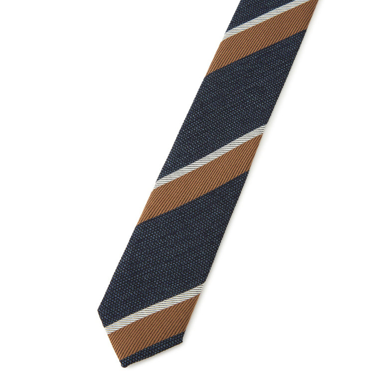 ブラックライン 【発送在庫あり】【BLACK LINE】シルクコットンストライプネクタイ 7.5cm幅/ネイビー×ブラウン/ITALIAN FABRICS その他