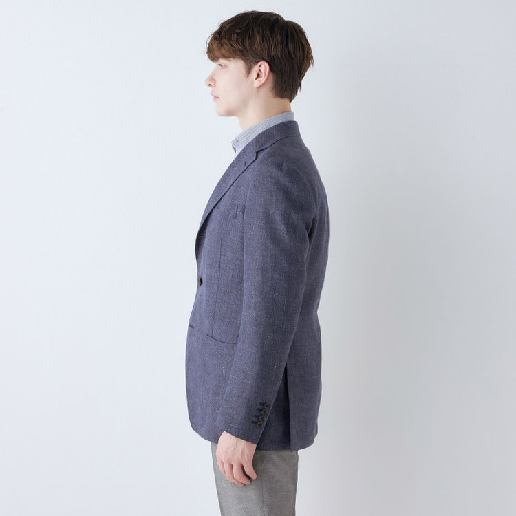 シルバーライン 【CLASSICO TAPERED】【春夏】リネンウール3釦段返りシングルジャケット/ネイビー/パッチポケット/MARZOTTO 青中間