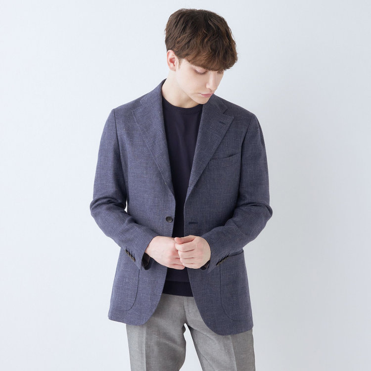 シルバーライン 【CLASSICO TAPERED】【春夏】リネンウール3釦段返りシングルジャケット/ネイビー/パッチポケット/MARZOTTO 青中間