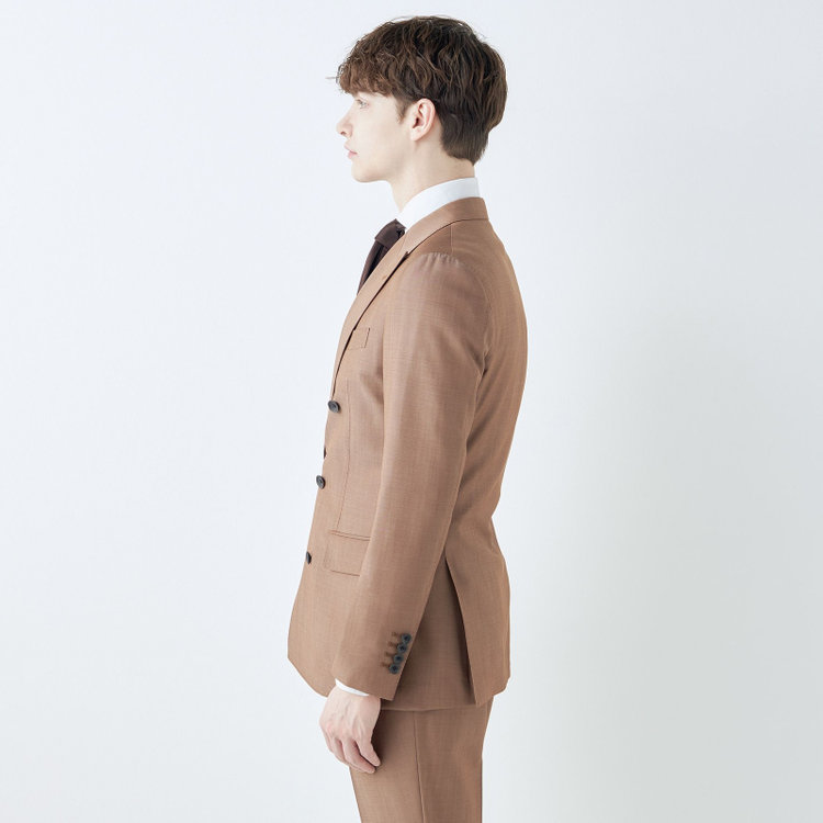シルバーライン 【発送在庫あり】【CLASSICO TAPERED】【春夏】6釦2掛けダブルスーツ 2タック/ライトブラウン/チェンジポケット/MARZOTTO/※パンツ裾直し必要 茶淡色