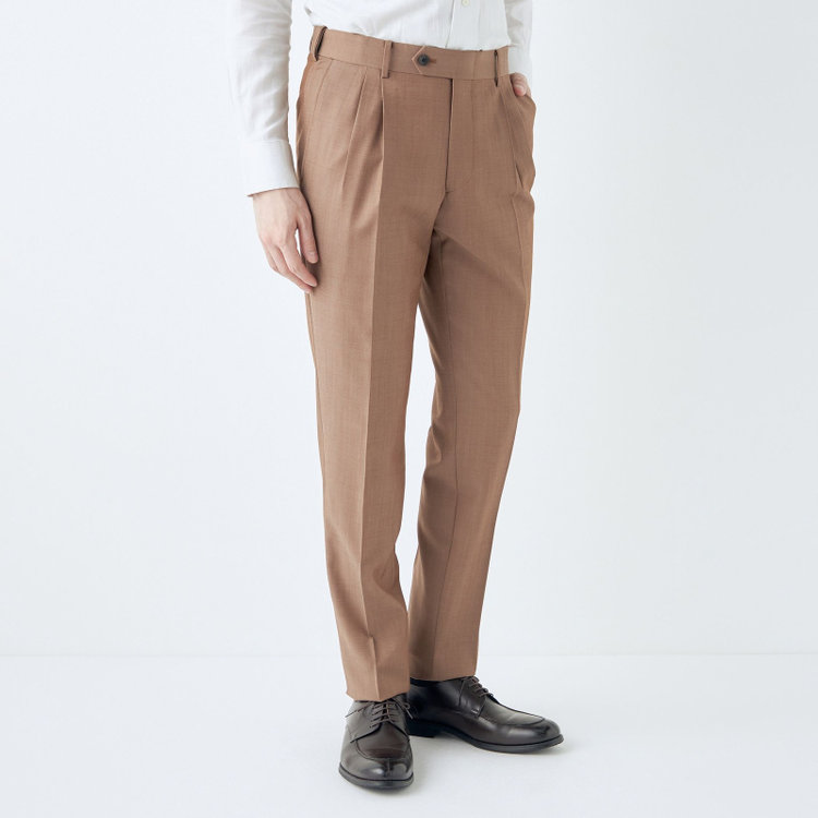 シルバーライン 【発送在庫あり】【CLASSICO TAPERED】【春夏】6釦2掛けダブルスーツ 2タック/ライトブラウン/チェンジポケット/MARZOTTO/※パンツ裾直し必要 茶淡色