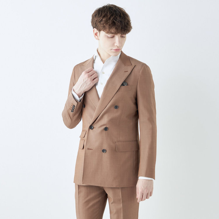 シルバーライン 【発送在庫あり】【CLASSICO TAPERED】【春夏】6釦2掛けダブルスーツ 2タック/ライトブラウン/チェンジポケット/MARZOTTO/※パンツ裾直し必要 茶淡色
