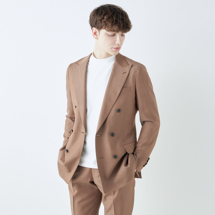シルバーライン 【CLASSICO TAPERED】【春夏】6釦2掛けダブルスーツ 1タック/ライトブラウン/チェンジポケット/MARZOTTO/※パンツ裾直し必要 茶淡色