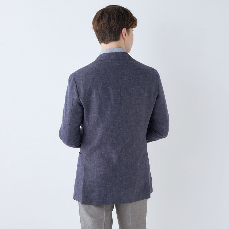 シルバーライン 【CLASSICO TAPERED】【春夏】リネンウール3釦段返りシングルジャケット/ネイビー/パッチポケット/MARZOTTO 青中間