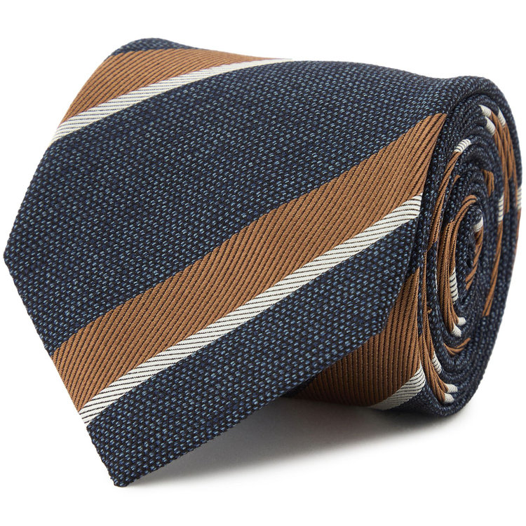 ブラックライン 【発送在庫あり】【BLACK LINE】シルクコットンストライプネクタイ 7.5cm幅/ネイビー×ブラウン/ITALIAN FABRICS その他