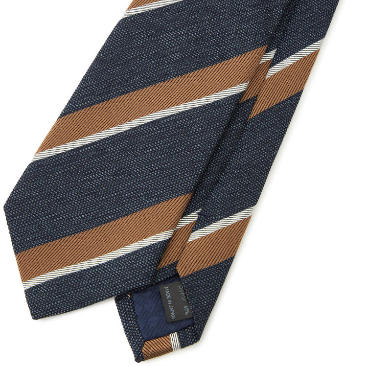 ブラックライン 【発送在庫あり】【BLACK LINE】シルクコットンストライプネクタイ 7.5cm幅/ネイビー×ブラウン/ITALIAN FABRICS その他