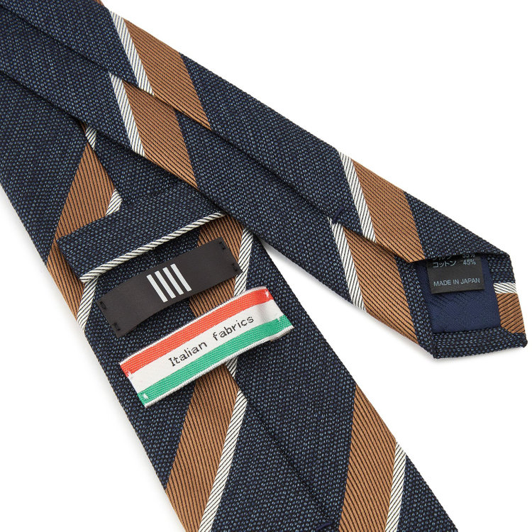 ブラックライン 【発送在庫あり】【BLACK LINE】シルクコットンストライプネクタイ 7.5cm幅/ネイビー×ブラウン/ITALIAN FABRICS その他