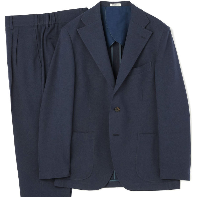 シルバーライン 【RBC】【春夏】3釦段返りシングルスーツ 2タック/ネイビー/パッチポケット/ドローコード&ウエストシャーリング/※パンツ裾上げ済仕様 紺中間