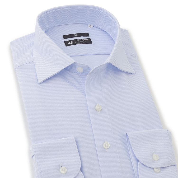 ブラックライン 【BLACK LINE】ワイドカラーワイシャツ/ブルー×ドビーストライプ/「4S」スーパーノンアイロン・ストレッチ 紺淡色