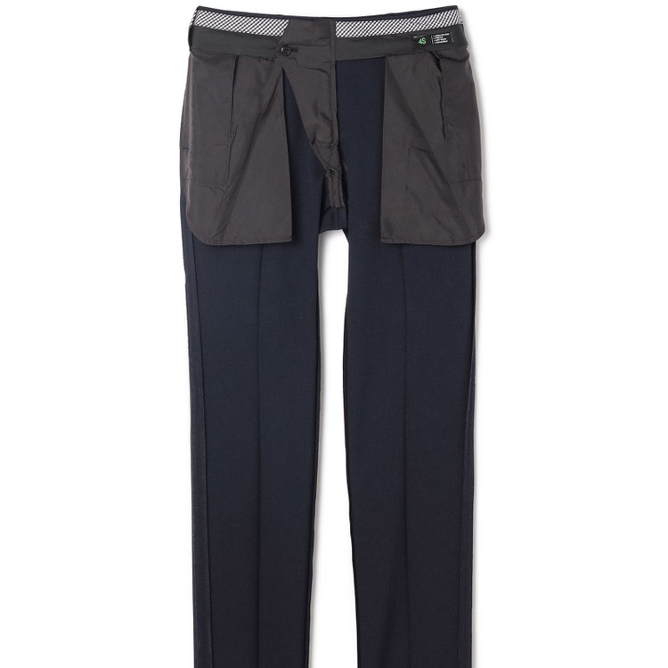 ブラックライン 【SLIM TAPERED】【年間】ポリエステル0タックテーパードパンツ/ネイビー/ウエストムーブ/ウォッシャブル/4S SUSTAINABILITY&ECOLOGY FABRIC/※裾上げ必要 紺中間