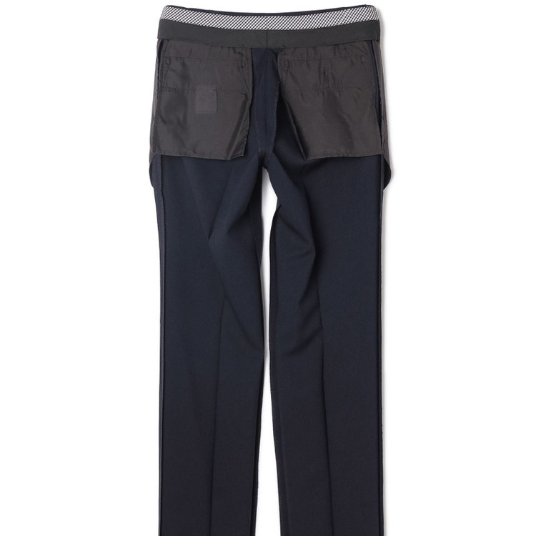 ブラックライン 【SLIM TAPERED】【年間】ポリエステル0タックテーパードパンツ/ネイビー/ウエストムーブ/ウォッシャブル/4S SUSTAINABILITY&ECOLOGY FABRIC/※裾上げ必要 紺中間