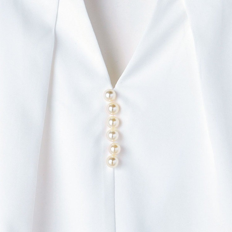 シルバーライン 【SILVER LINE/7分袖】パール釦付きキーネックプルオーバー/ホワイト/「ウォッシャブル可能」「2WAYストレッチ」「防シワ」「UV加工」「接触冷感」「透け軽減」 白