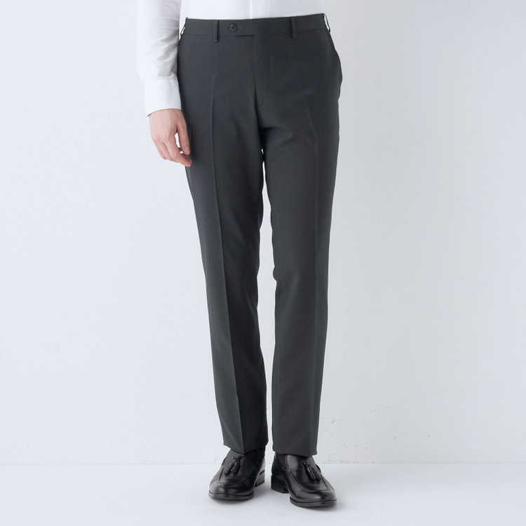 ブラックライン 【SLIM TAPERED】【春夏】0タックテーパードパンツ/グレー×チェック/ウエストシャーリング/ウォッシャブル/4S SUSTAINABILITY&ECOLOGY FABRIC/※裾上げ済仕様 グレー濃色