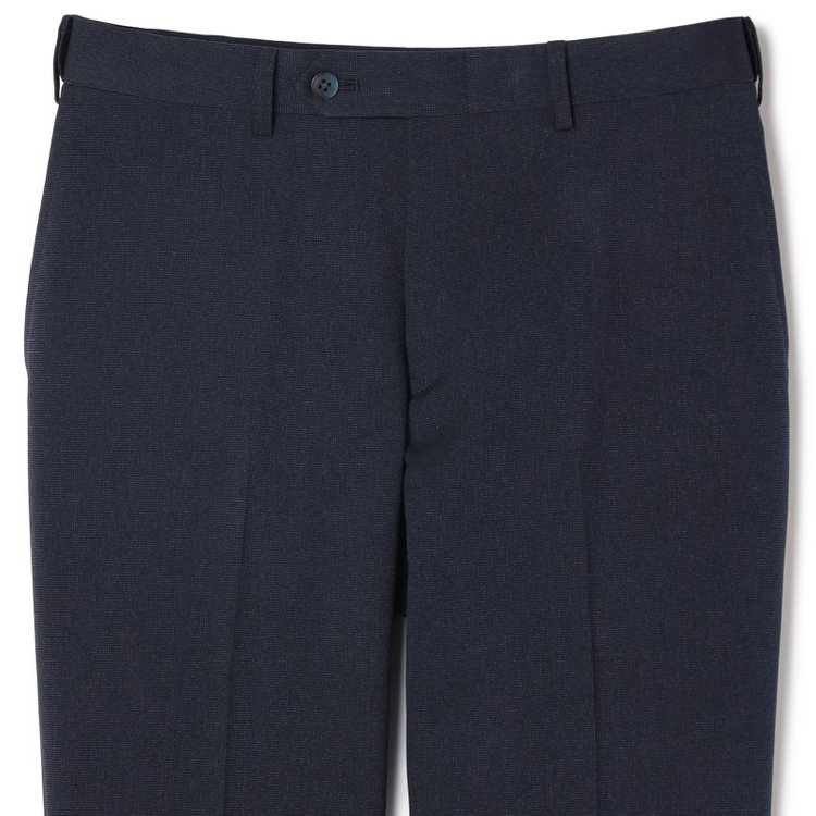 ブラックライン 【SLIM TAPERED】【年間】ポリエステル0タックテーパードパンツ/ネイビー/ウエストムーブ/ウォッシャブル/4S SUSTAINABILITY&ECOLOGY FABRIC/※裾上げ必要 紺中間