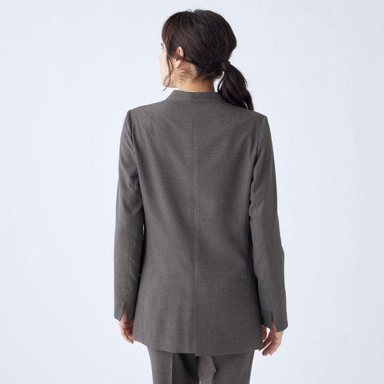 シルバーライン 【RELAX TAPERED】【年間】ノーカラー 2釦1掛け/ダブルパンツスーツ/グレー/ウエスト内側アジャスター/ウォッシャブル/Naturemier/※パンツ裾上げ済仕様 グレー濃色