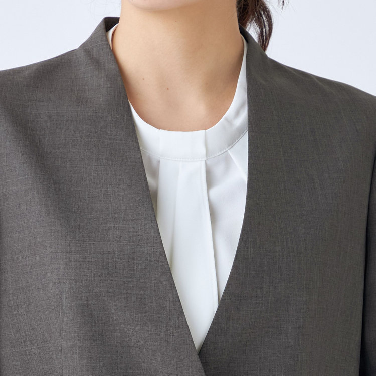 シルバーライン 【RELAX TAPERED】【年間】ノーカラー 2釦1掛け/ダブルパンツスーツ/グレー/ウエスト内側アジャスター/ウォッシャブル/Naturemier/※パンツ裾上げ済仕様 グレー濃色