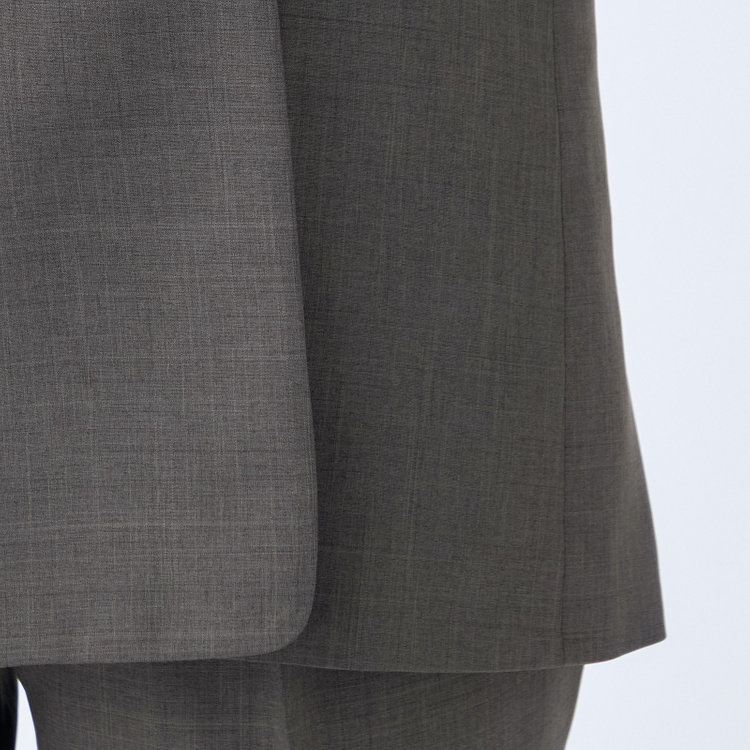 シルバーライン 【RELAX TAPERED】【年間】ノーカラー 2釦1掛け/ダブルパンツスーツ/グレー/ウエスト内側アジャスター/ウォッシャブル/Naturemier/※パンツ裾上げ済仕様 グレー濃色