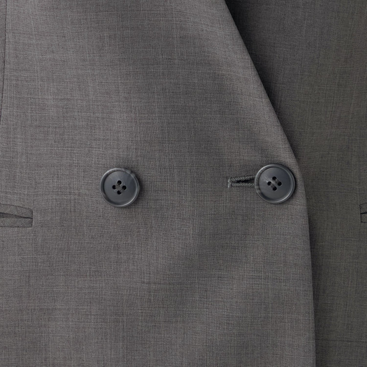 シルバーライン 【RELAX TAPERED】【年間】ノーカラー 2釦1掛け/ダブルパンツスーツ/グレー/ウエスト内側アジャスター/ウォッシャブル/Naturemier/※パンツ裾上げ済仕様 グレー濃色