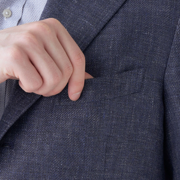 シルバーライン 【CLASSICO TAPERED】【春夏】リネンウール3釦段返りシングルジャケット/ネイビー/パッチポケット/MARZOTTO 青中間