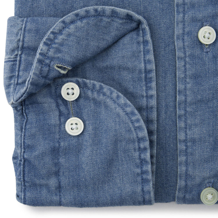 シルバーライン 【発送在庫あり】【CLASSICO TAPERED】ボタンダウンワイシャツ/ブルー/インディゴ染 青中間