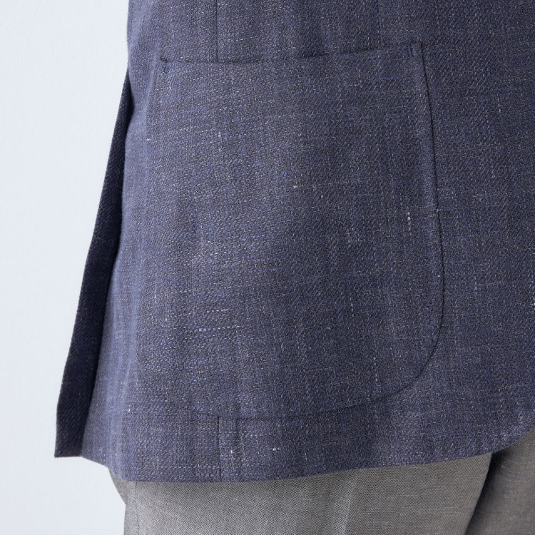 シルバーライン 【CLASSICO TAPERED】【春夏】リネンウール3釦段返りシングルジャケット/ネイビー/パッチポケット/MARZOTTO 青中間